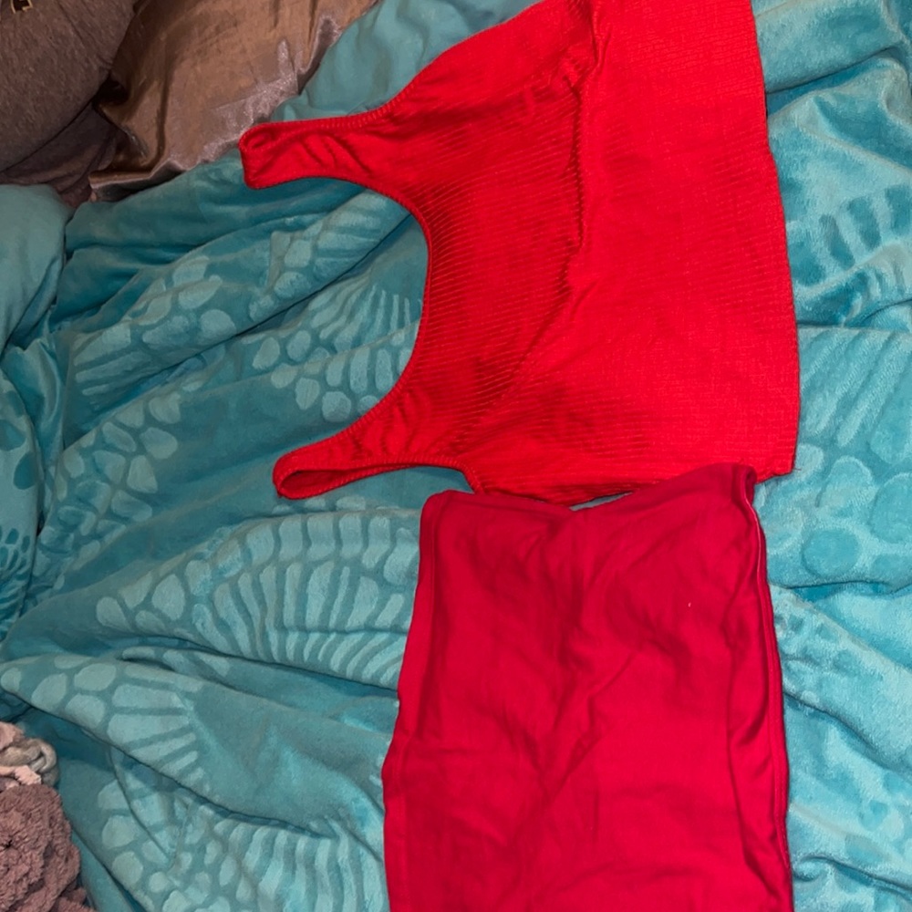 2 red amazon crop tops TOGETHER!! one is a tube top one is a normal cropped tank